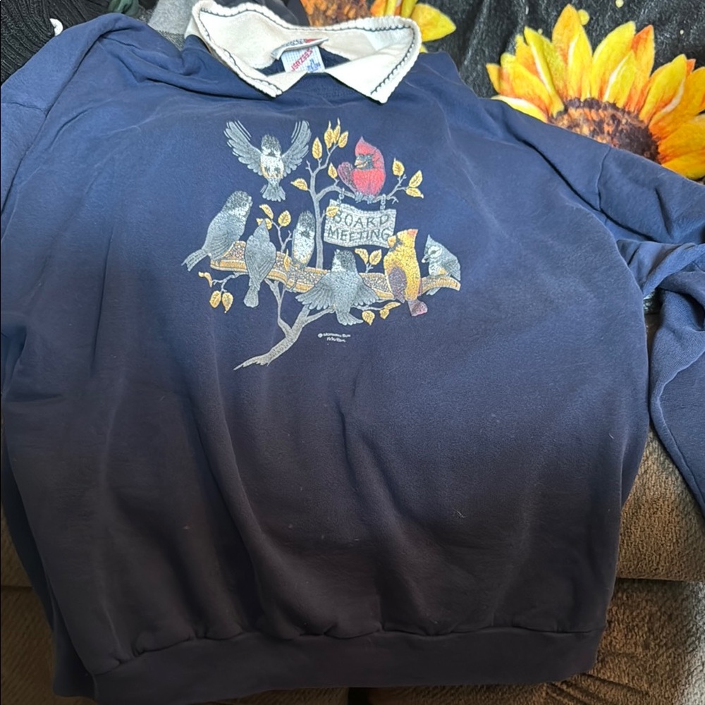 Navy Blue Sweatshirt with Bird Design